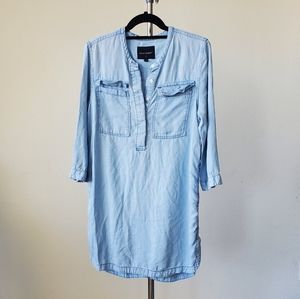 Denim 3/4 sleeve dress with front pockets